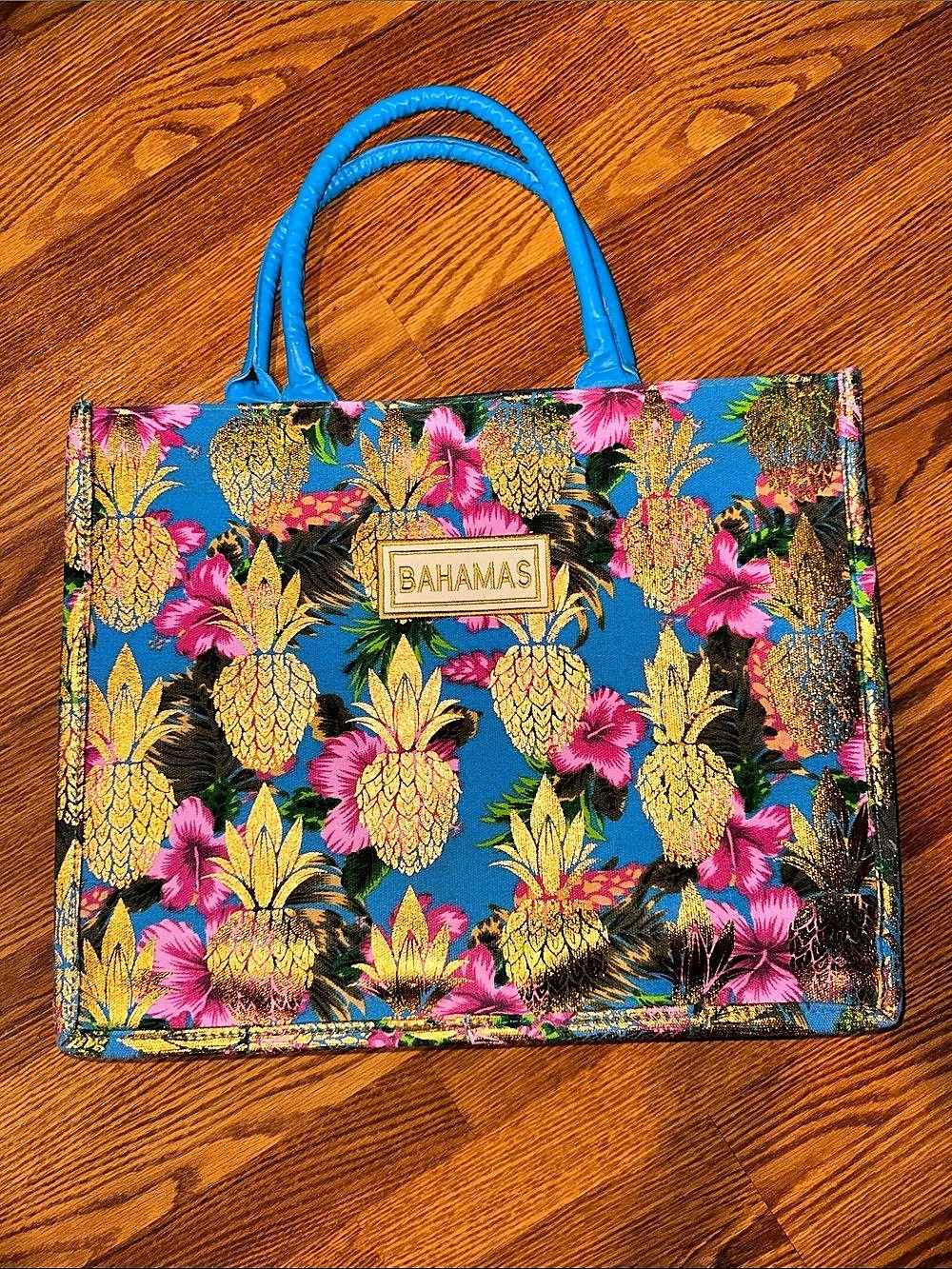 Bahamas Pineapple Tote Gold, Blue, Pink